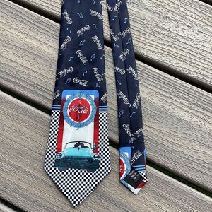 Coca Cola Necktie Classic Car & Musical Notes Graphic Novelty Tie